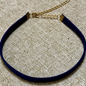 Elegant suede Blue and Gold Choker Necklace